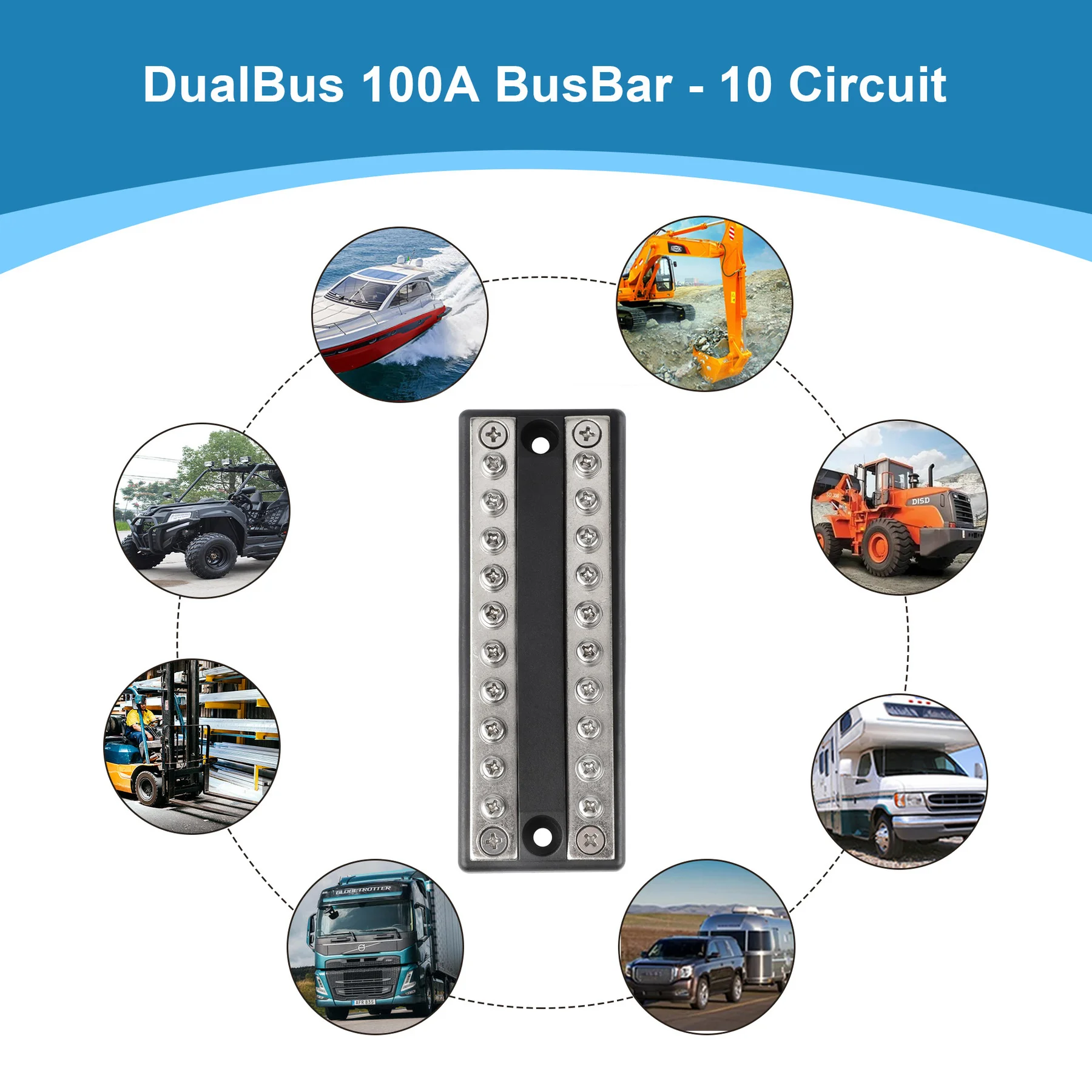 100A Battery Power Distribution Block Bus Bar Positive Negative For RV Boat Truck 48V CD 10 Circuit Busbar Powerterminal Block