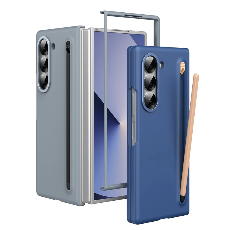 

For Samsung Galaxy Z Fold 6 5 Case Skin Feel PC Anti-fingerprint Folding Cover with Free Stylus Pen+Glass For Z Fold6