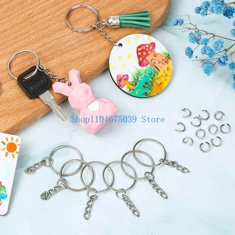 

5asd 220x Split for Key Ring with Chain and Jump Rings Screw Eye Pins Metal Ring DIY