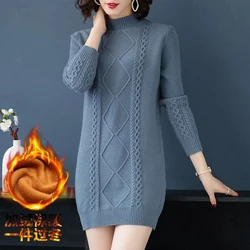 Korean Thick Sweater Dress Women Autumn Winter Fashion Warm Long Knitted Pullovers Large Size Casual Loose Female Sweater Jumper