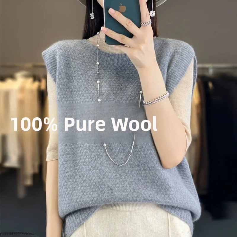

Женский вязаный жилет из 00% чистой шерсти, свободный крой, круглый, необычный предмет, весна-осень, новая внутренняя одежда, повседневная удобная одежда