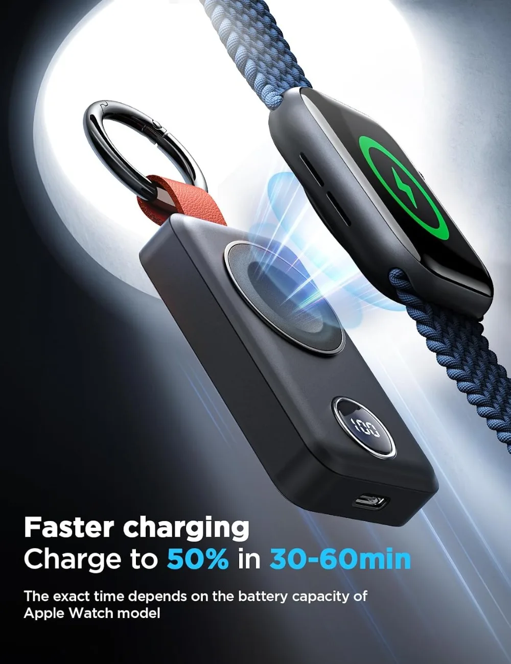 Portable 2000mAh Wireless Charger for Apple Watch Series 11/10/9/8/7/6/5/4/3/2/1/SE/Ultra 3/Ultra 2/Ultra, Compact Magnetic iWatch Charger Keychain Style Travel Essentials view 3