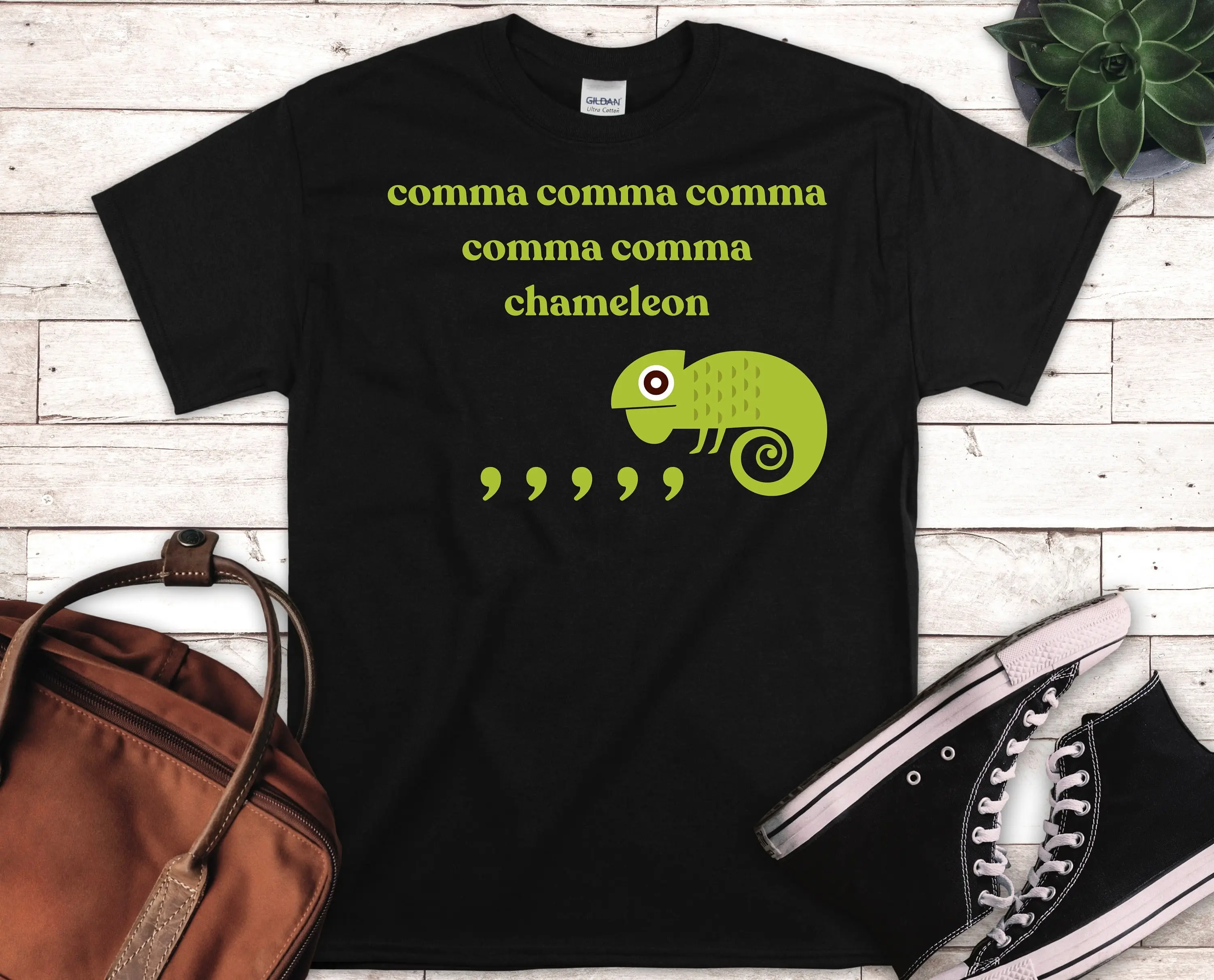 Comma Chameleon Punny Punctuation Nerd Teacher'S Day Writer Reptile Parent Animal Lover Song Pun Great Idea Funny T Shirt