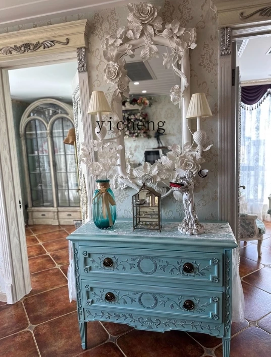 

LSL French Carved Half-Length Mirror European Style Living Room Fireplace Decorative Mirror Beauty Salon Makeup Mirror
