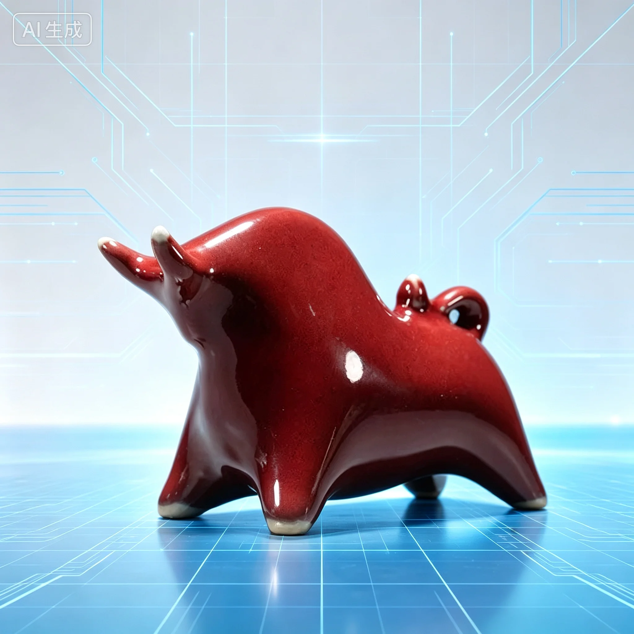 Handmade Jun Porcelain Ornament Red Kiln Changed Jun Porcelain Ruyi Cattle Attracts Good Luck