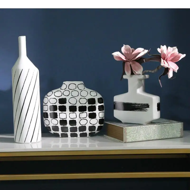 Ceramic Vase Geometric Abstraction Line Flower Arrangement Handicraft Ornaments Modern Home Decoration