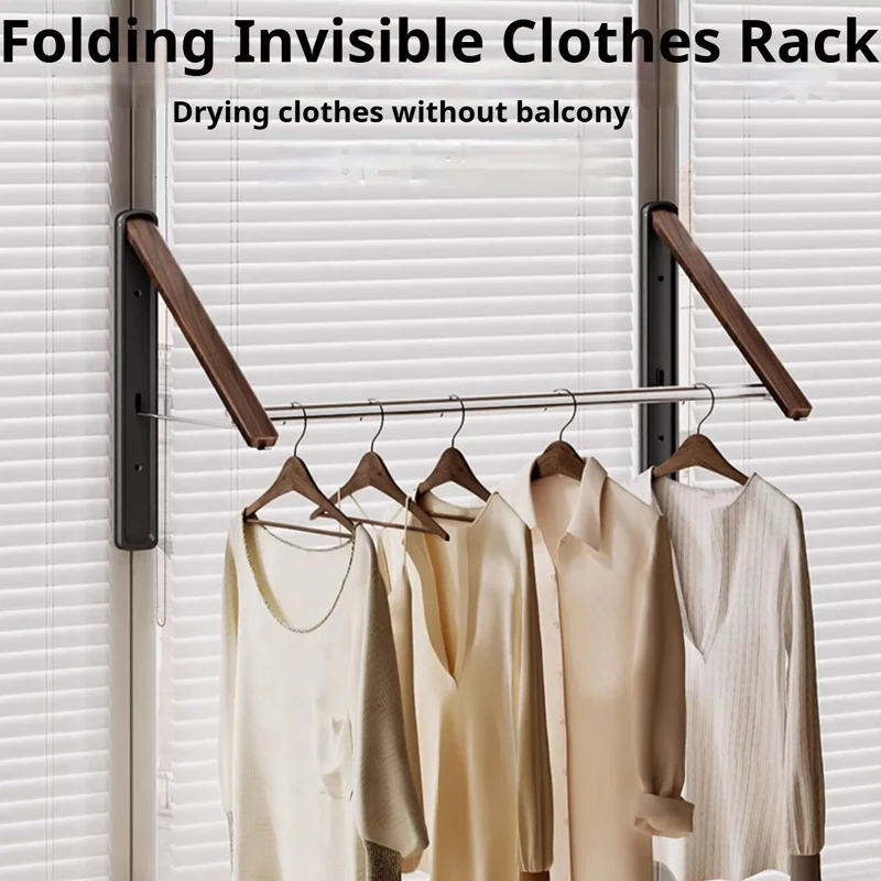 New Invisible Folding Clothes Drying Rack Stretchable Home Window Balcony No Drill Wall Mounted Pole for Hanging Clothes 빨래 건조대