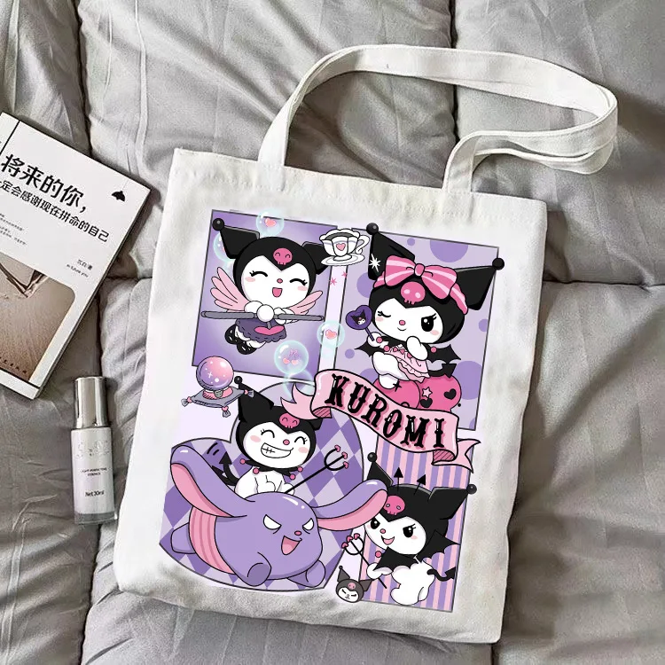 Kawaii Hello Kittys Kuromi Canvas Bag Cinnamoroll Pochacco Anime Cartoon Student Handbag Book Shopping Storage Bags Girls Gifts