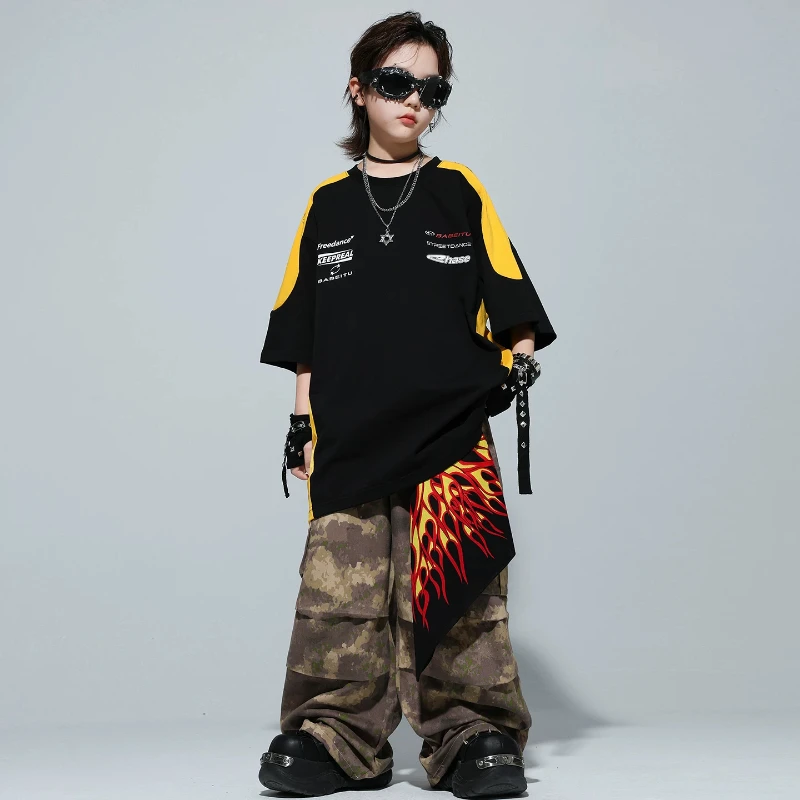 Neue Hip Hop Dance Kleidung Sets Jungen Kurzarm Tops Camo Hosen Bühne Dance Wear Gruppe Jazz Street Dance Performance Kostüm