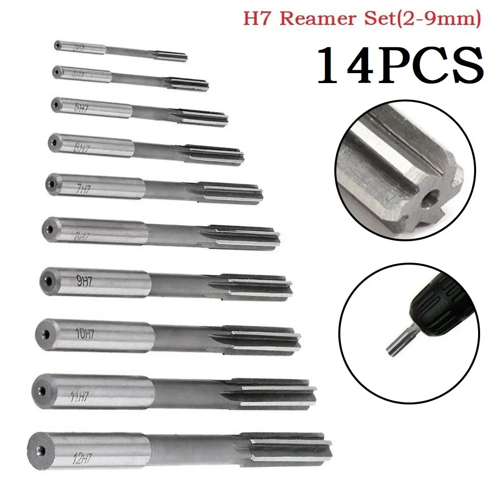 14PCS Machine Reamer Straight Shank Engineering Tools High Speed Steel Plumbing Tool 2/2.5/3/3.5/4/4.5/5/5.5/6/6.5/7/7.5/8/9mm