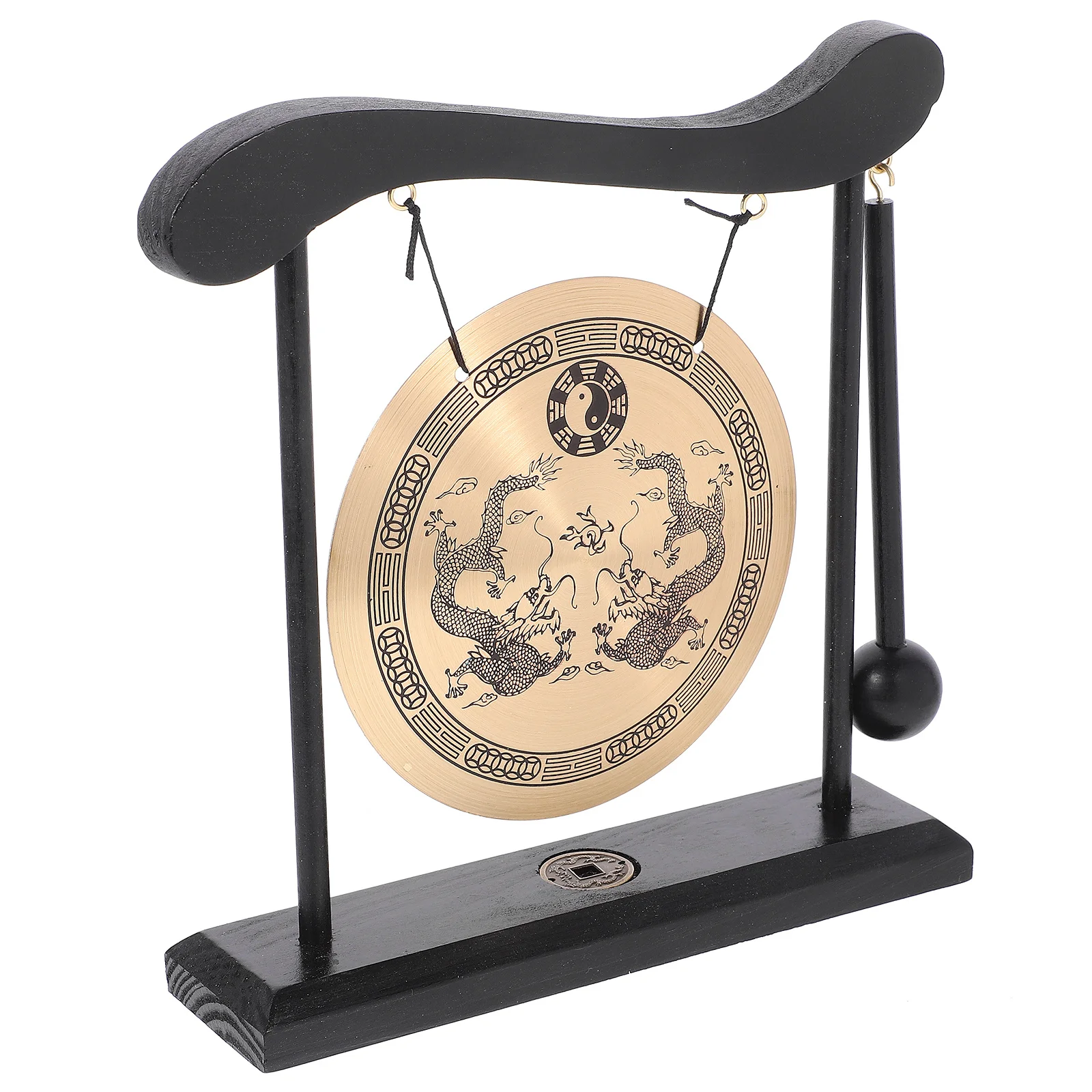 

Desktop Gong with Dragon Design Chinese Cultural Decor for Office Home Interior Aesthetic Zen Environment Accessory