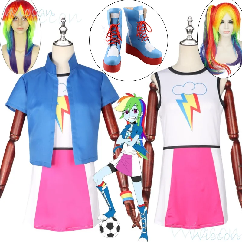 Anime My Rainbow Dash Suit RD Cosplay Personification Little Girl Cute Rainbow Pony Wig Lovely Prop Coat Shoes Women Customized