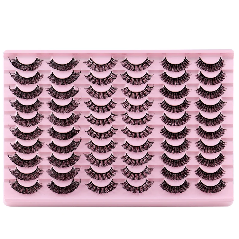 

30 pairs/TRay Natural russian curl simulation natural faux mink false eyelashes with pink box