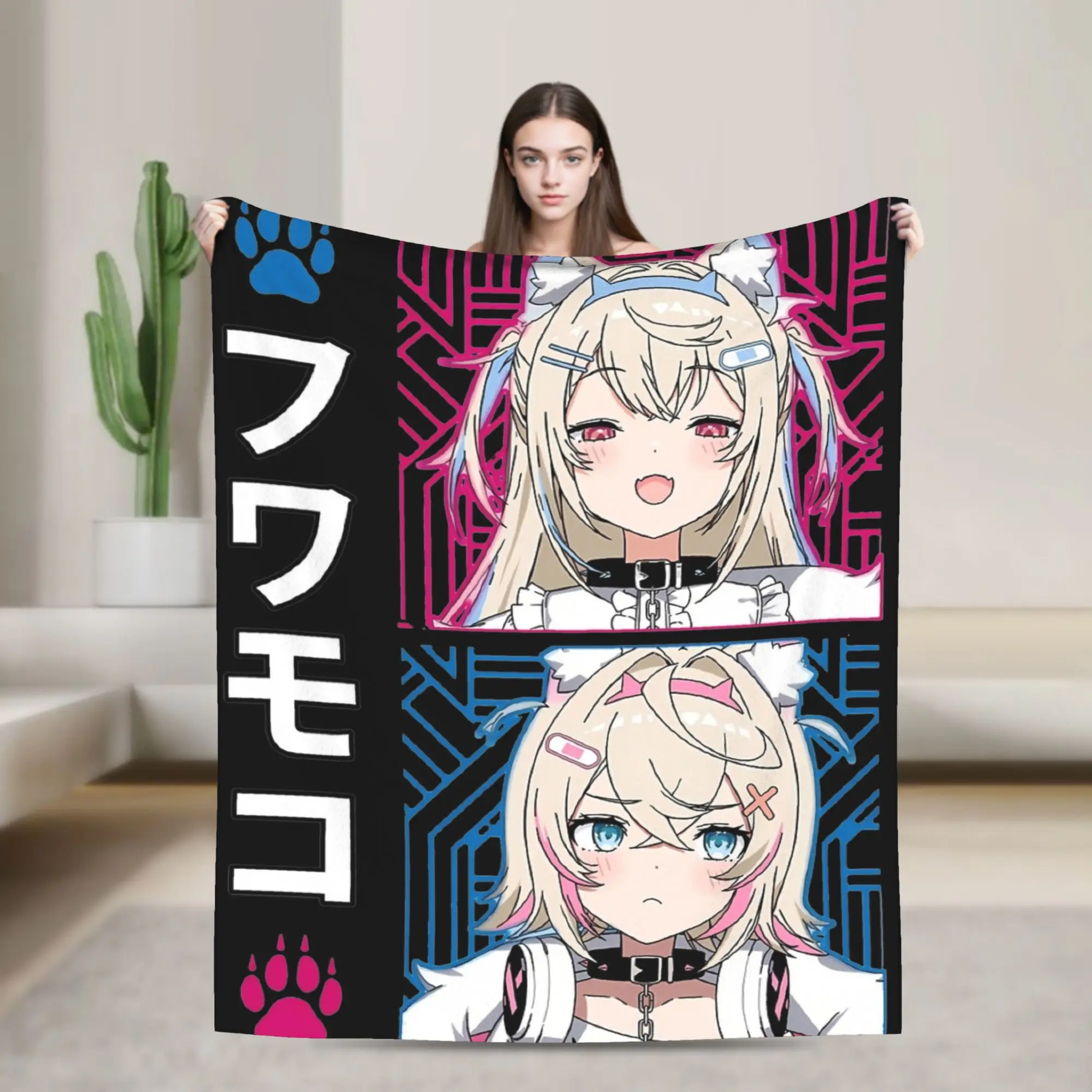 Fuwamoco Advent Hololive Gift Blanket For Men Women Warm Cozy Fluffy Fuwawa Mococo Throw Blankets for Bed Multiple Sizes