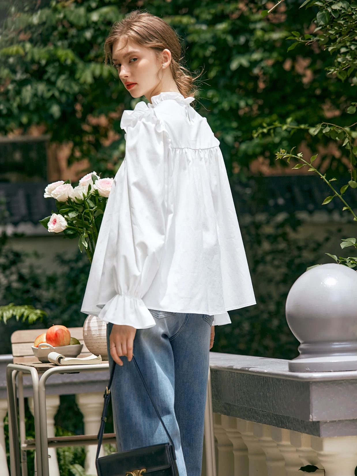 

OLrain рубашки с длинными пышными рукавами офисные женские свободные прямые блузки женские осенние новые однотонные шифоновые рубашки с кружевным вырезом M56QC93093