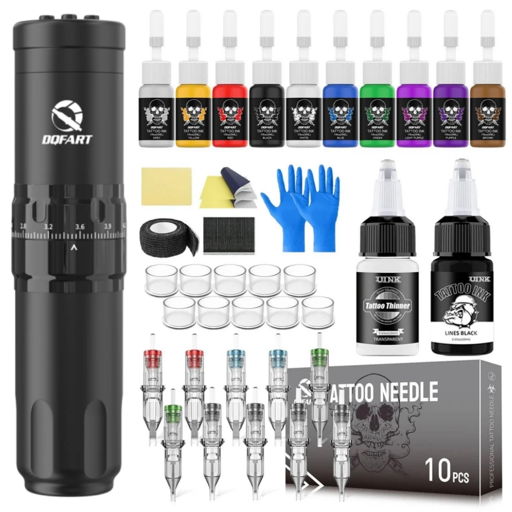 DQFART T1Pro Set 1500mAh Alloy Body Electric Wireless Tattoo Machine Body Art Creative Designs Supplies Accessories Tattoo Ink