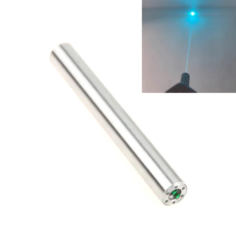 

488nm Cyan-Blue Dot Stainless Steel Metal Laser Pointer 488T-150 Mini Handheld Flashlight