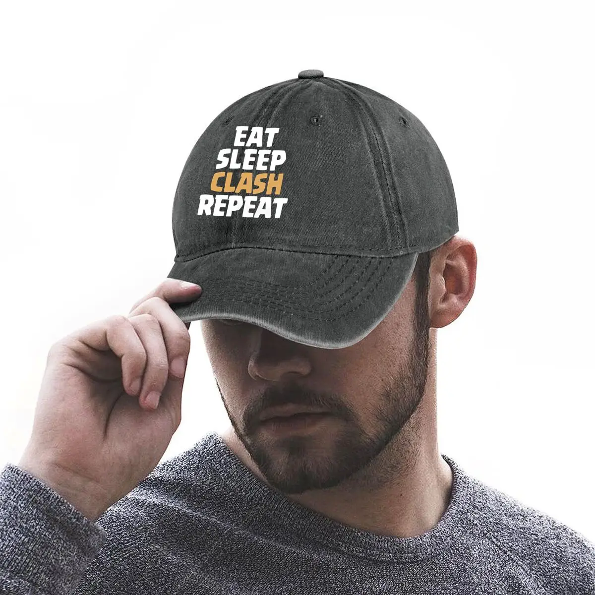 أسلوب حياة "Eat Sleep Clash Repeat" - رسم تحت عنوان لقبعة بيسبول مغسولة ذات طابع خفيف - قلب - و - ثقافي