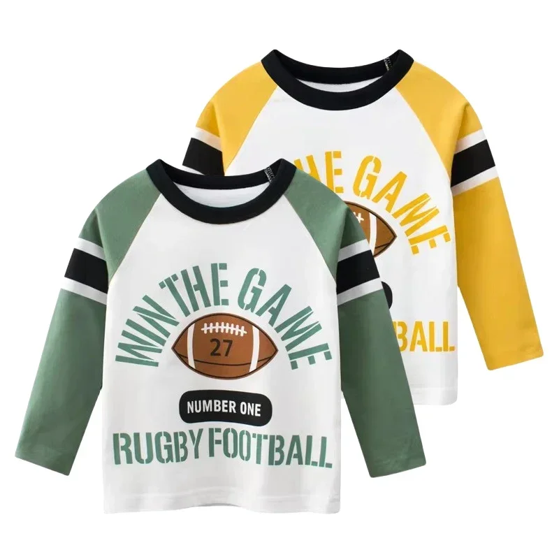 

2025 Spring Autumn New Letters Print Boys T Shirt Children's Clothing Rugby Long Sleeve Cotton T-shirt Kids Tops 2-9Y Dropship