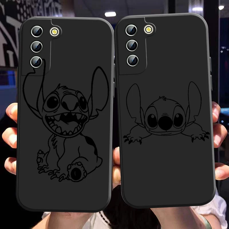 Disney Angel Stitch Couple Phone Case For Samsung S23 S22 S21 S20 FE Ultra Pro Lite S10 S9 S8 5G Plus Black Soft Cover