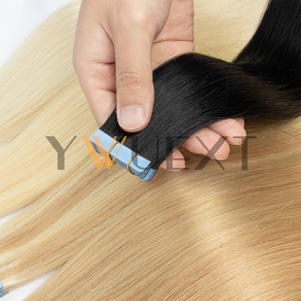 شريط شعر بشري حقيقي في ملحقات 12 ''-24'' شعر طبيعي مستقيم عالي الضوء بدون خياطة على شريط مزدوج الجوانب 20 قطعة 30 جرام/الحزمة