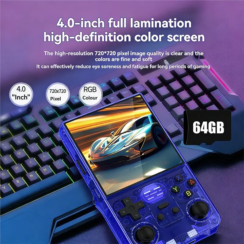 ABZZ-R39MAX Handheld Retro Game Console 4-Inch IPS Color Screen 64G+ 18000+ Games 20+ Emulators Portable Game Player