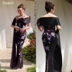 Customized Formal Dress Dearin Spaghetti Strap Sheath Floor Length Skirts Hugging Ribbon Print Bespoke Occasion Dresses Saudi Ar