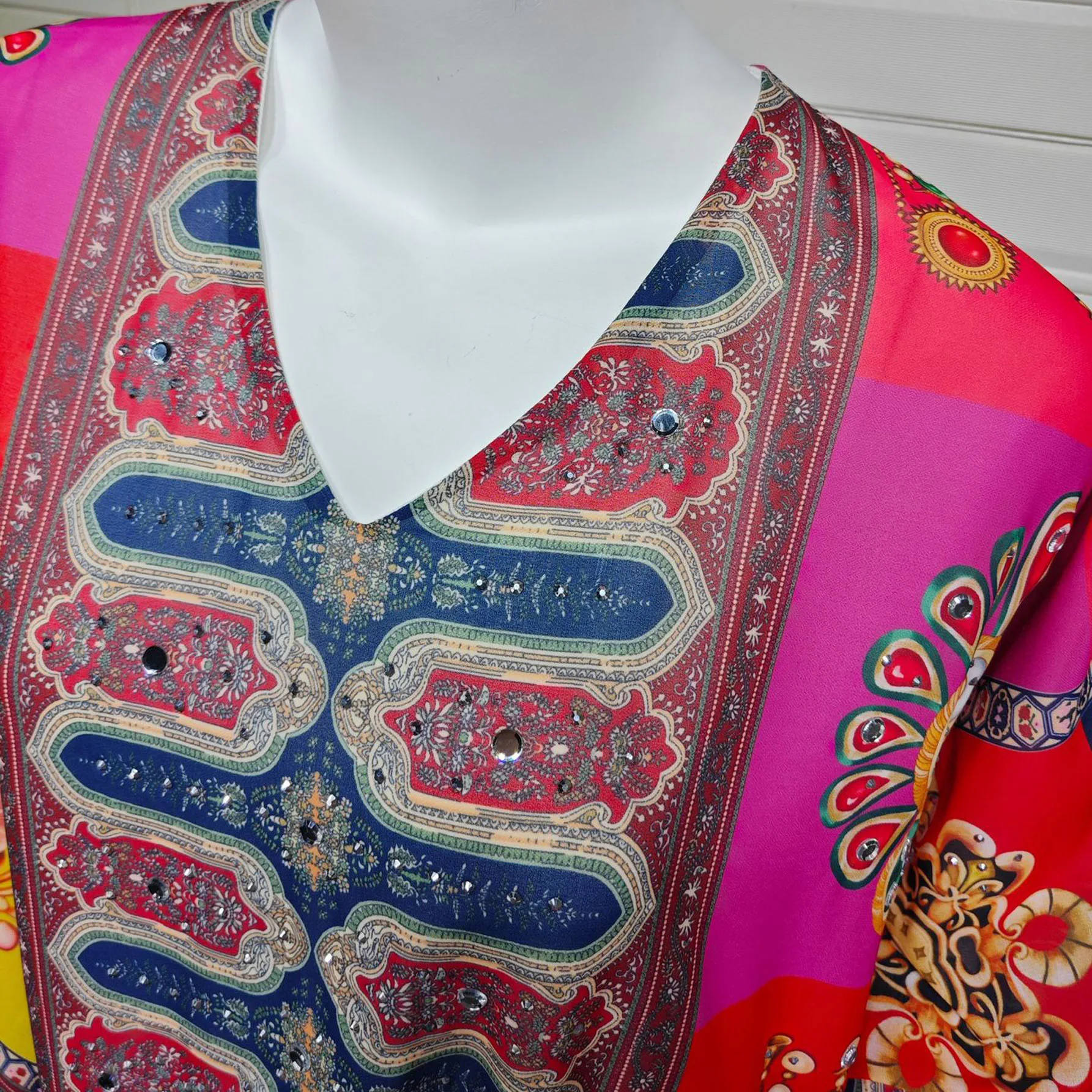 Abaya caftano africano in chiffon stampato per donna, festa serale in stile etnico hotfix con strass, caftano Ramadan Eid, abito arabo islamico