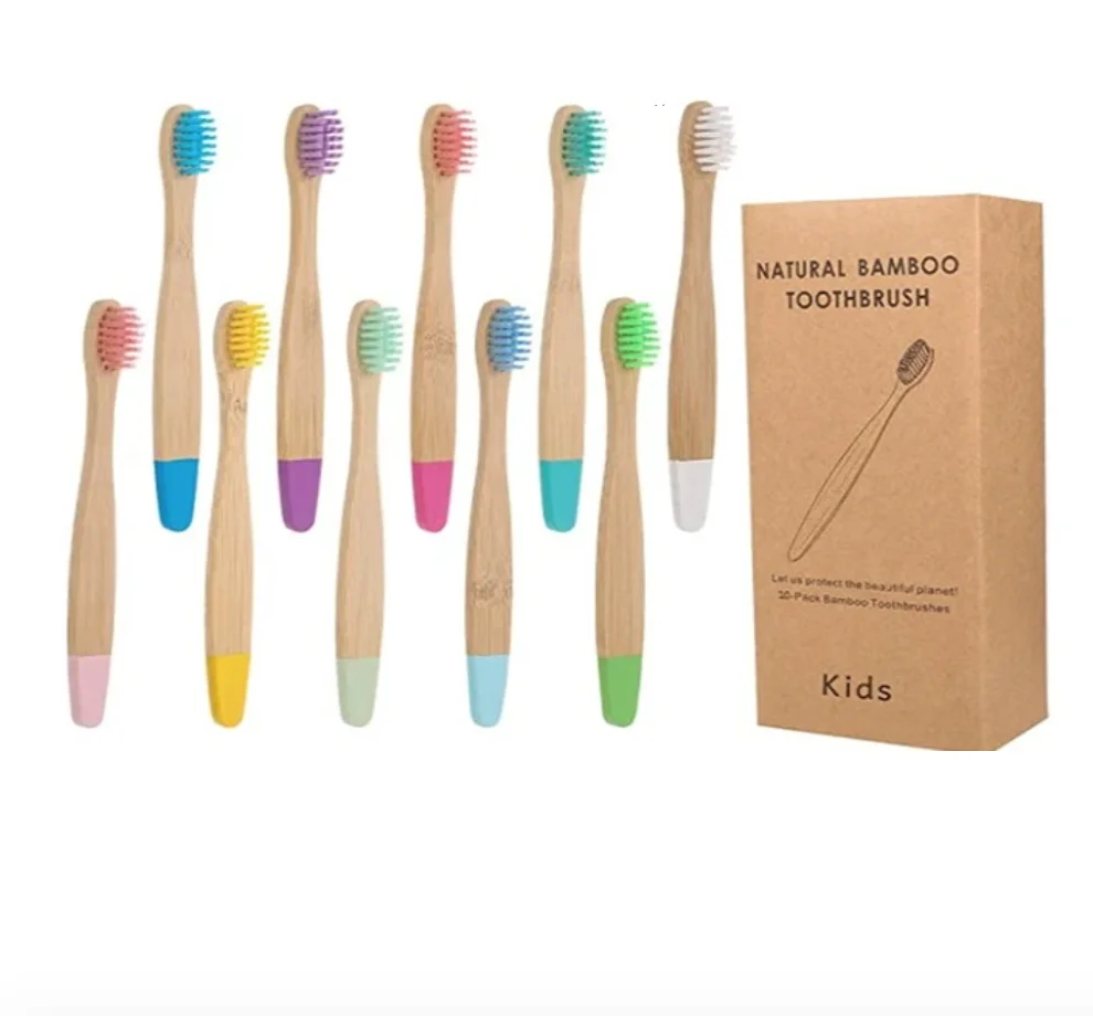 New Eco Organic Children's Bamboo Toothbrush, 4 Pack,Ten Colors Soft Fibre Bristles, 100% Biodegradable Handle Eco BPA Free