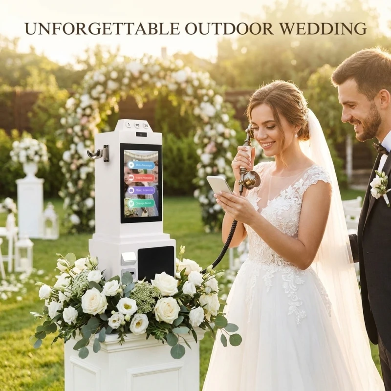 Retro Wedding Video Message Recorder, Bluetooth & WiFi Supported, Smart Connection, Video & Photo Guest Book, 64G, Touch Screen