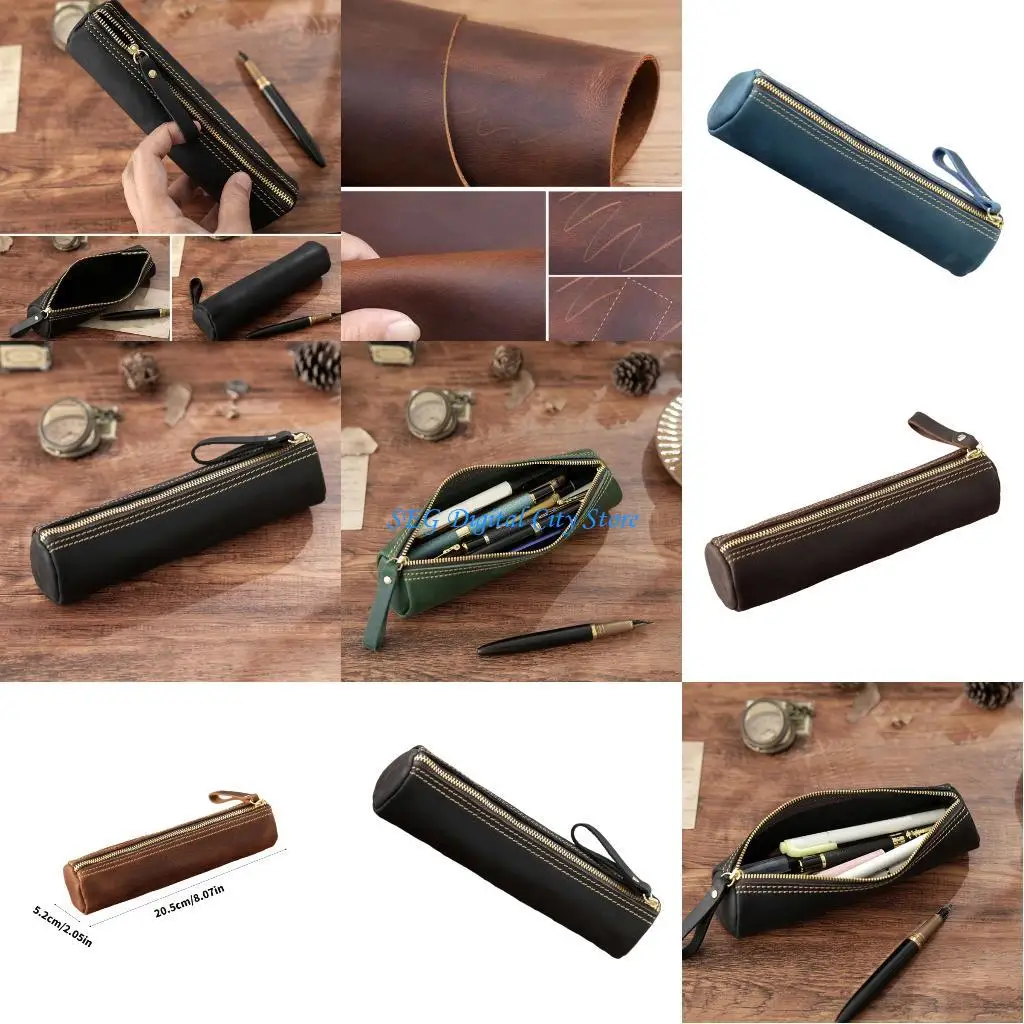 

U75B Genuine Leather Pencil Case Fountain Pen Bag For Student Men Women School Office