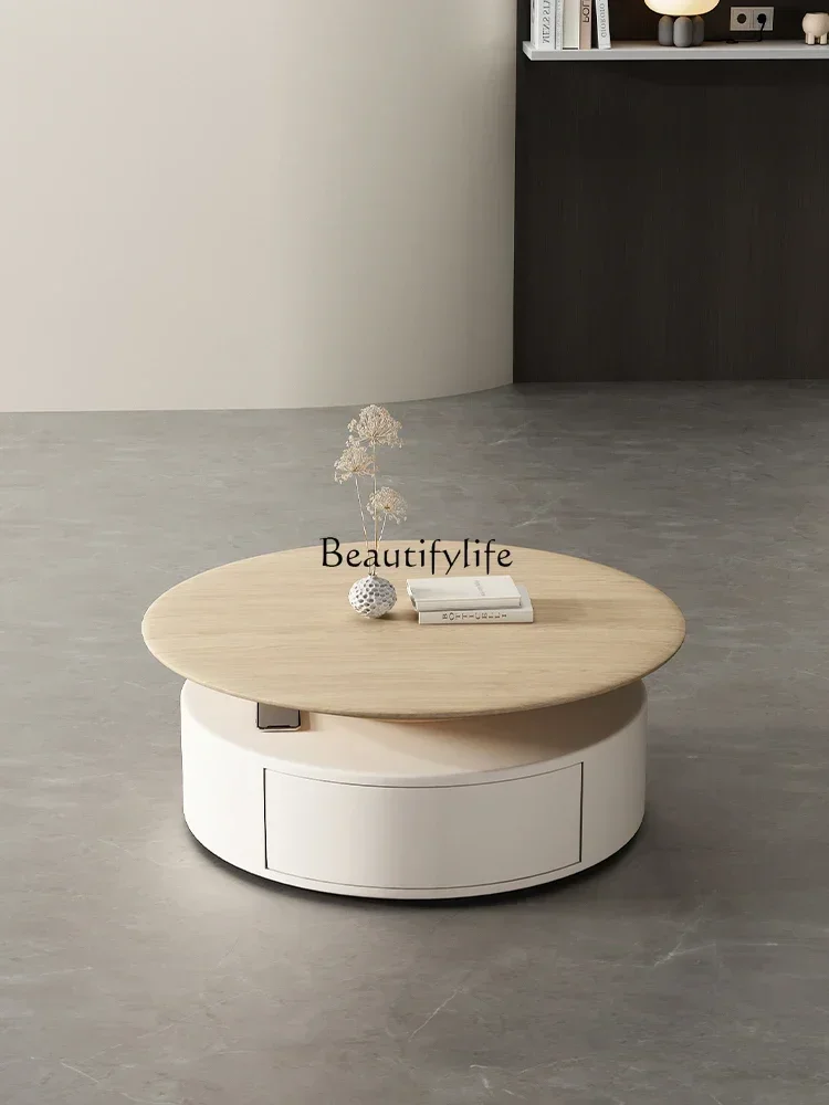 yj14Log color round coffee table small apartment wabi-sabi wind modern simple living room coffee table combination