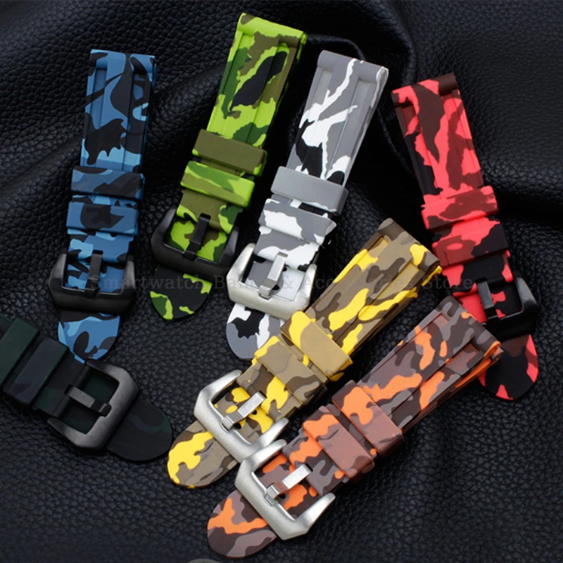 20mm 22mm 24mm 26mm Universal Silicone Watch Strap for Panerai Strap Camouflage Rubber Bracelet Sport Replacement Men Wrist Band