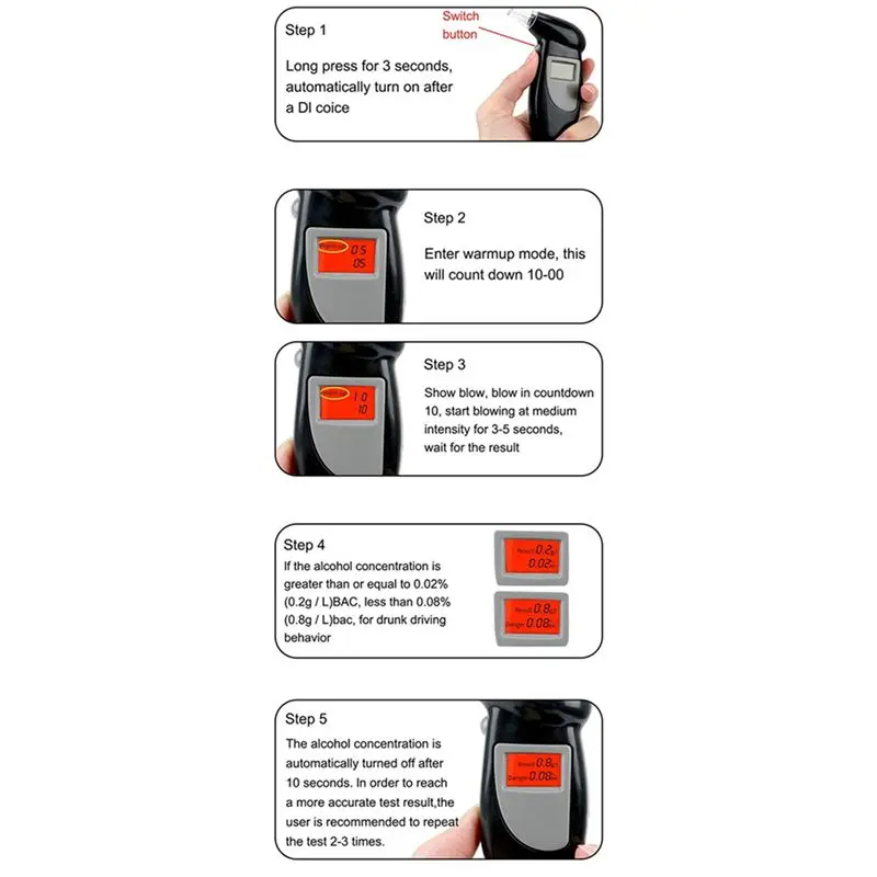 2X Car Breath Alcohol Tester Handheld Breathalyzer Alcotest Alcohol Test Tools Backlight Digital Digital DUI Meter-A08Q