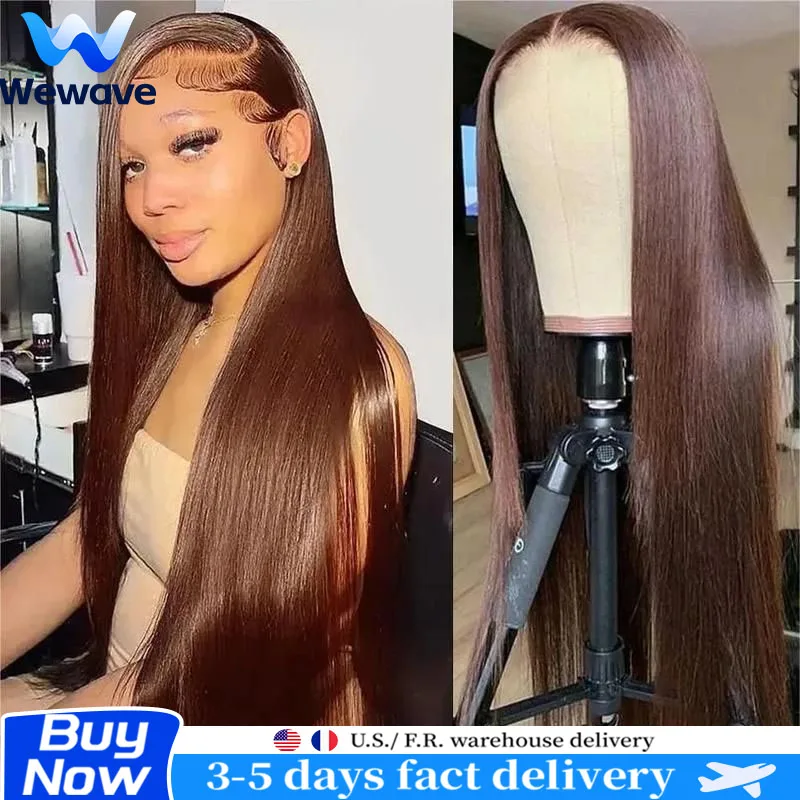 

Прямые парики из натуральных волос Wewave, коричневый парик, парик с HD-швами 13x6, парик из натуральных бразильских волос с эффектом baby hair, плотность 200%, предварительно выщипанный