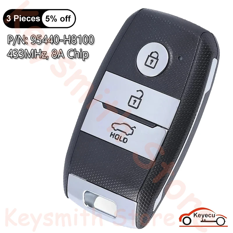 

KEYECU 3 Buttons 433MHz 8A Chip for Kia Rio 2018 2019 Auto Smart Remote Control Key Fob 95440-H8100 FCC ID: SYEC3FOB1611