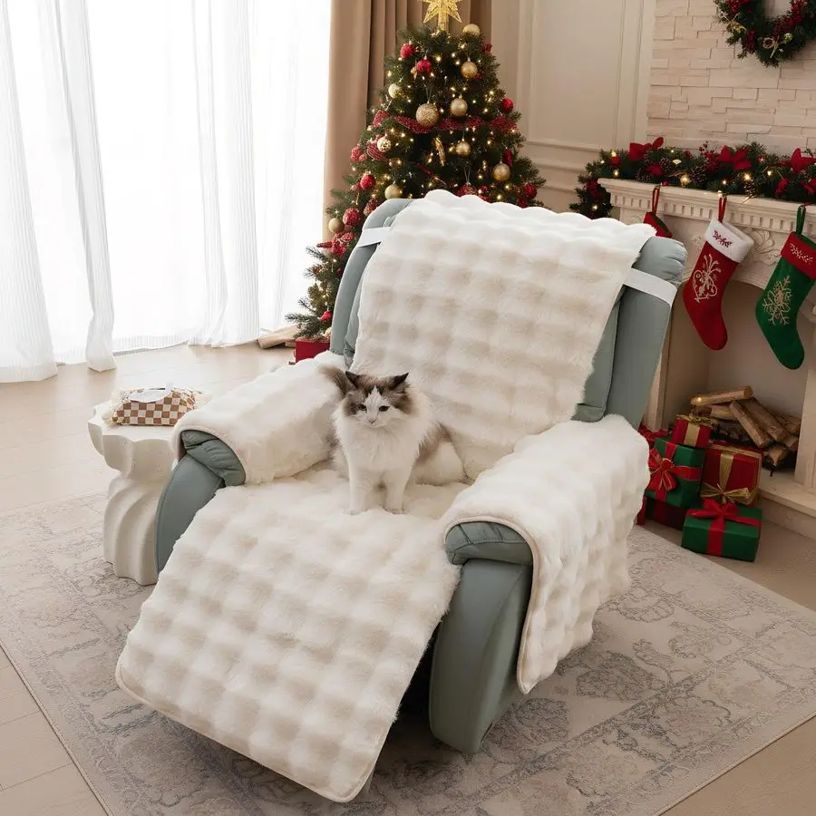 

Thick Rabbit Plush Recliner Slipcover 23 Inches Chair Covers Lazy Boy Recliner Chair Cover Quilted Cover for Recliner Chairs and