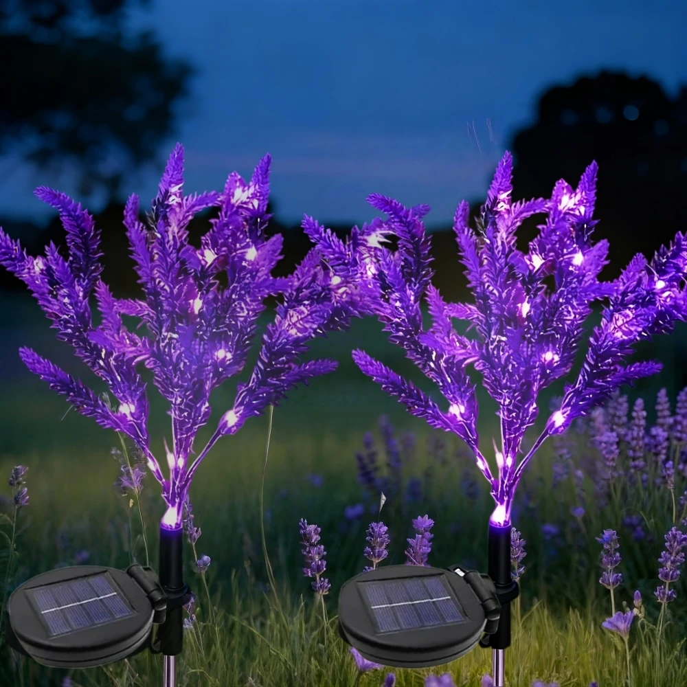 1PC Solar Lavender Flower Lights Purple LED Waterproof Decorative Stake Lights for Outdoor Garden Patio Wedding Party Decor