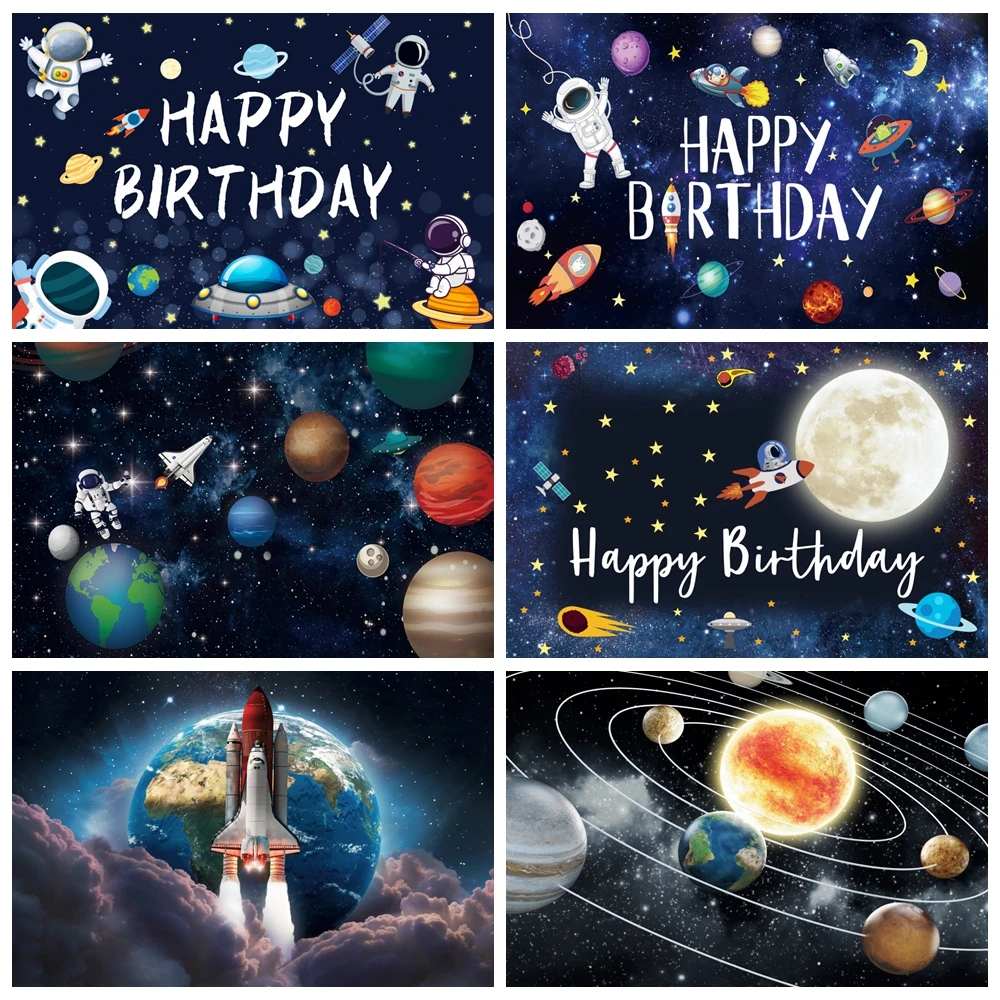 Universe Starry Sky Earth Space Planet Backdrop Astronaut Boy Newborn Baby Shower Birthday Photography Background Photo Studio