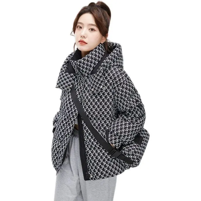 2024 Winter New Women\'s Down Cotton Jacket Loose Commuter Casual Printed Cotton Jacket