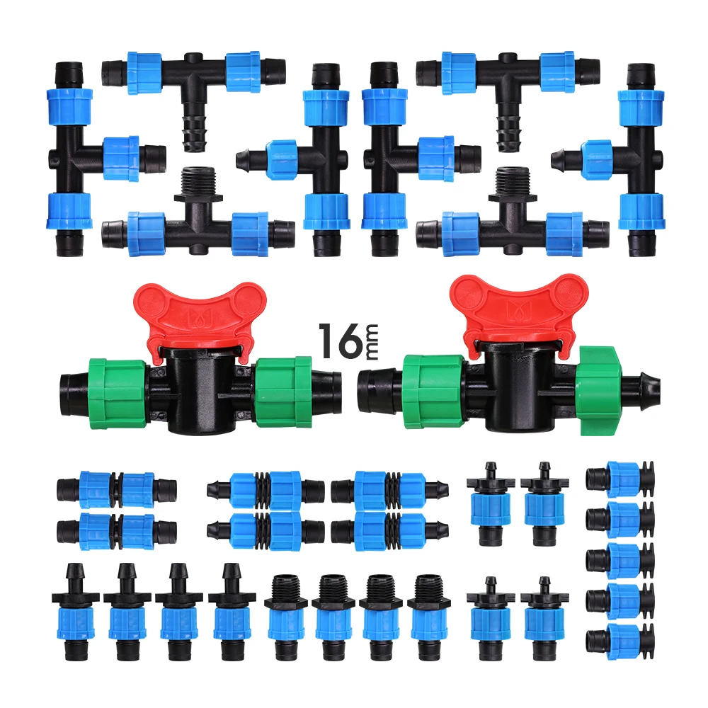 

16 мм капельная лента, соединители для полива, садовая теплица, ферма, капельный эмиттер, шланг, замок, тройник, колено, равные переходники с уменьшенной муфтой