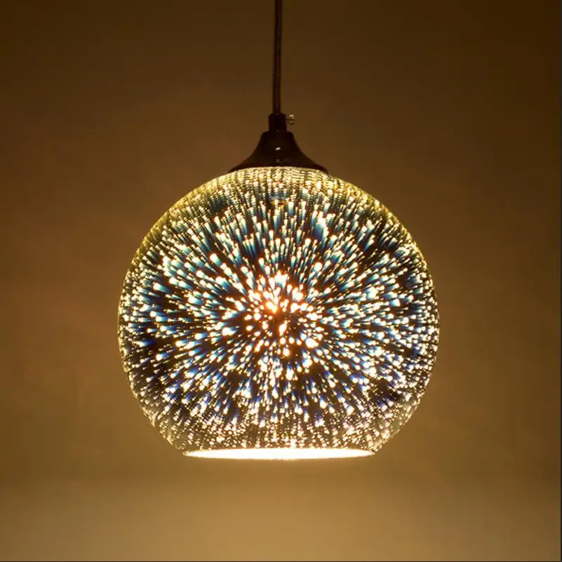 Modern Pendant Light 3D Fireworks Colorful Plated Glass Ball Decorated Bar Dining Kitchen Hanging Lamp