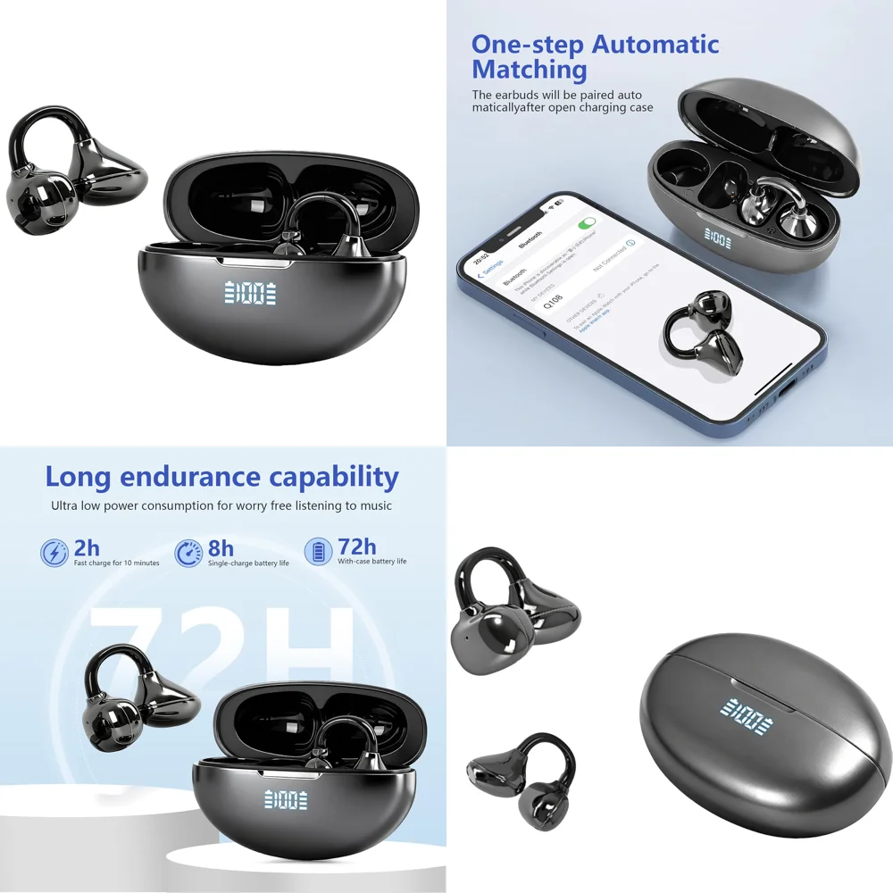 

Stereo OWS Earphones Wireless for Sports Comfort Fit Earbuds with LED Display Open Ear BT 5.4 OWS Earphone High Quality Headset