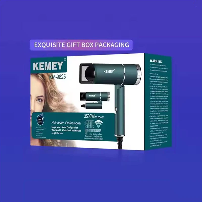 Kemei 9825 secador de pelo con enchufe estándar europeo, salón de viento frío y caliente, secadores de viaje para el hogar 2 en 1, secador de pelo plegable de gran potencia