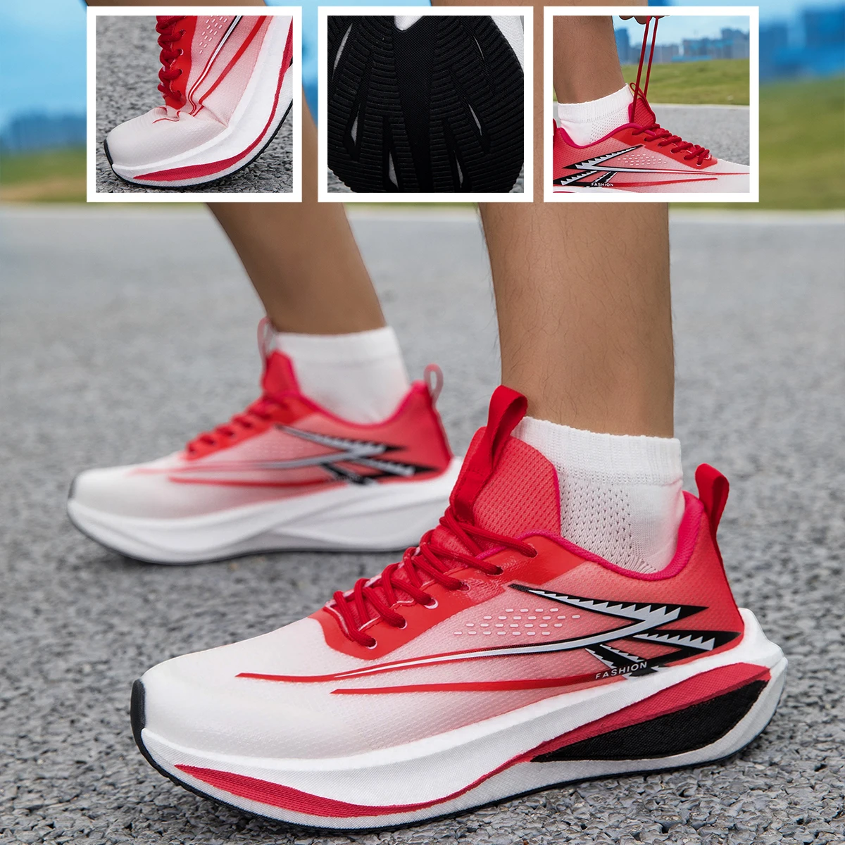 Klassische schwarze Herren-Laufschuhe, Schnür-Sportschuhe, lässige Sneaker, atmungsaktive, bequeme Sportschuhe für Damen, Outdoor-Wanderschuhe – Detail 5