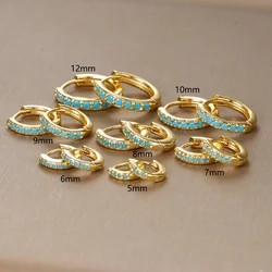 2PCS Stainless Steel Minimal Hoop Earrings Blue Crystal Zirconia Small Huggie Cartilage Earring Helix Tragus Piercing Jewelry