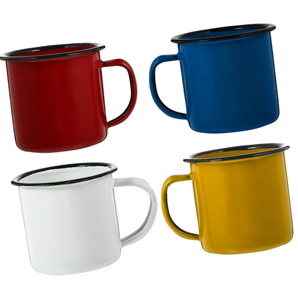 4 Pcs Retro Drinking Cup Know Mug Household Enamel Vintage Style Coffee Tea Office Metal Travel Water Cups