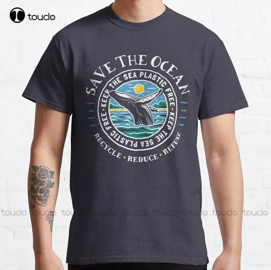 Save The Ocean - Keep The Sea Plastic Free - Humpback Whale Classic T-Shirt Black Shirts O-Neck Streetwear Oversized Xs-5Xl New