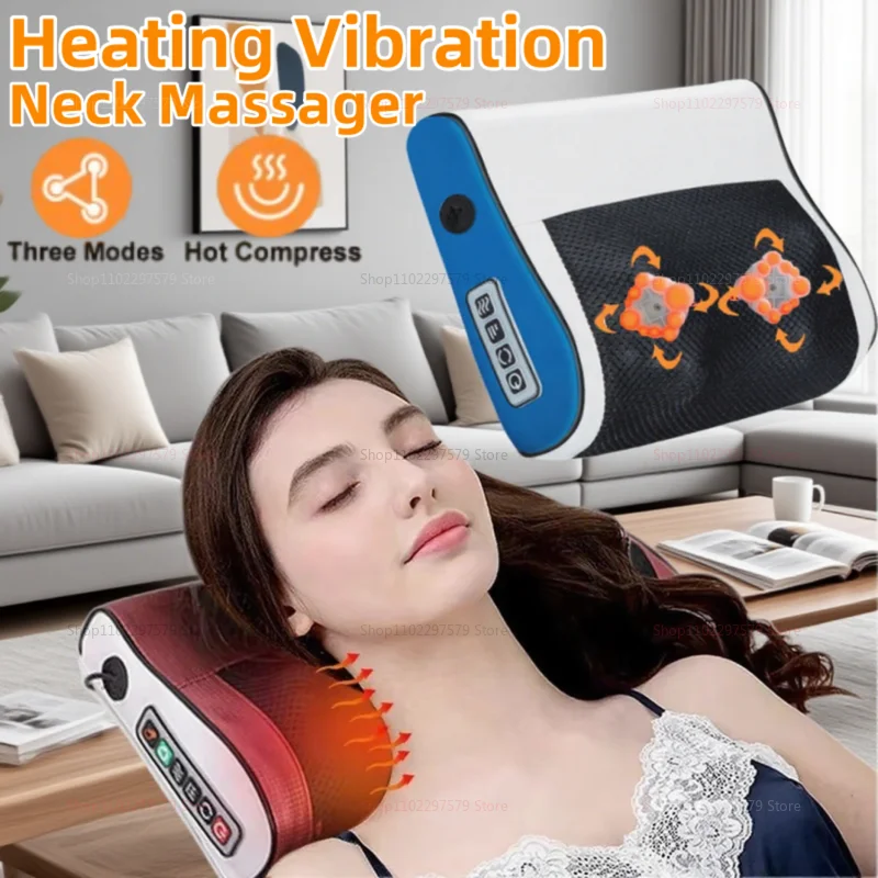 

Multi Functional Ergonomic Neck Pillow Adjustable Hot Compress Massage Neck and Back Massage Deep Tissue Kneading Massager