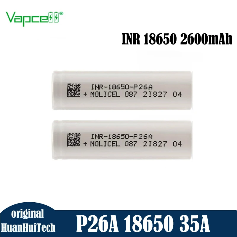 Original Molicel P26A 18650 Li Ion Battery High Discharge INR 18650 2600mAh 35A Rechargeable Batterise For Flashligjht Box Mod